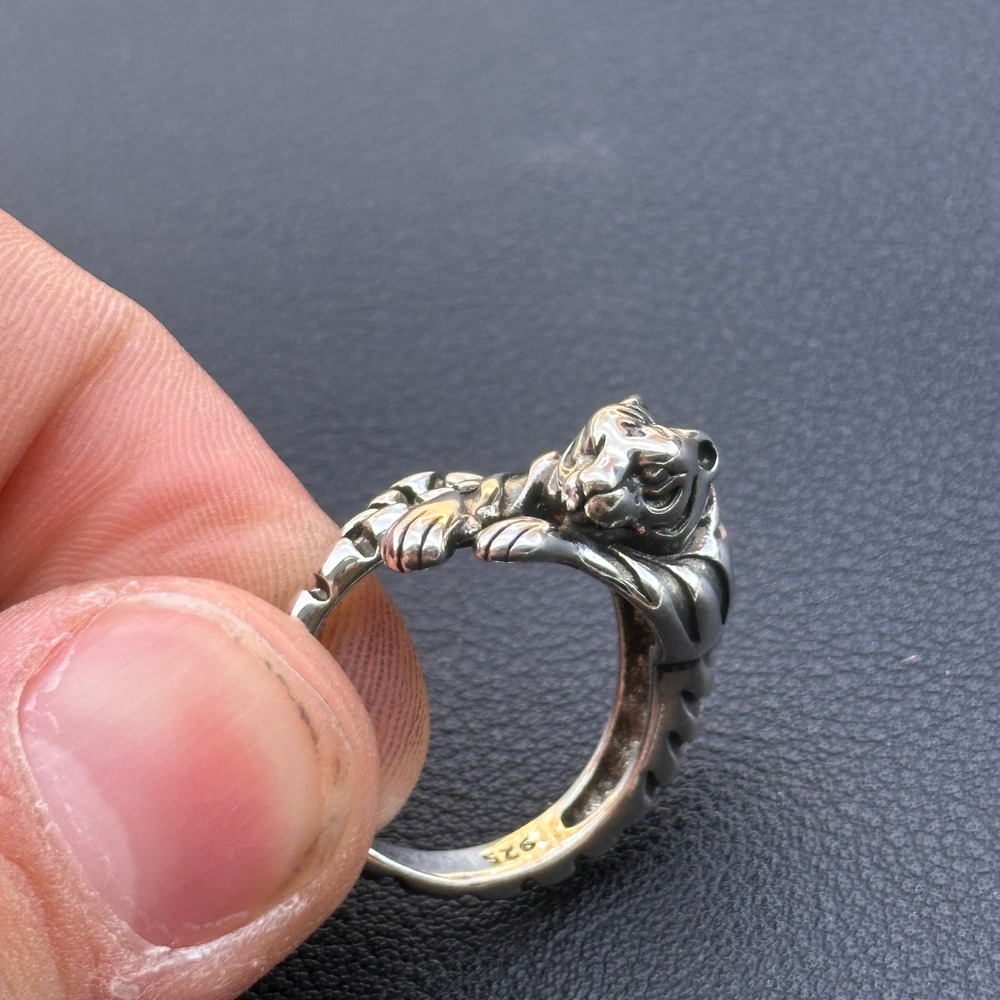 Tiger Ring 925 Sterling Silver for Men Women Retro Punk Biker Ring Adjustable J - Picture 4 of 10